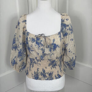 American Eagle Top Womens Large Cotton Milkmaid Crop Coquette Babydoll Floral